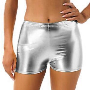 Spirit Halloween Womens Shiny Silver Metallic Boyshort Costume